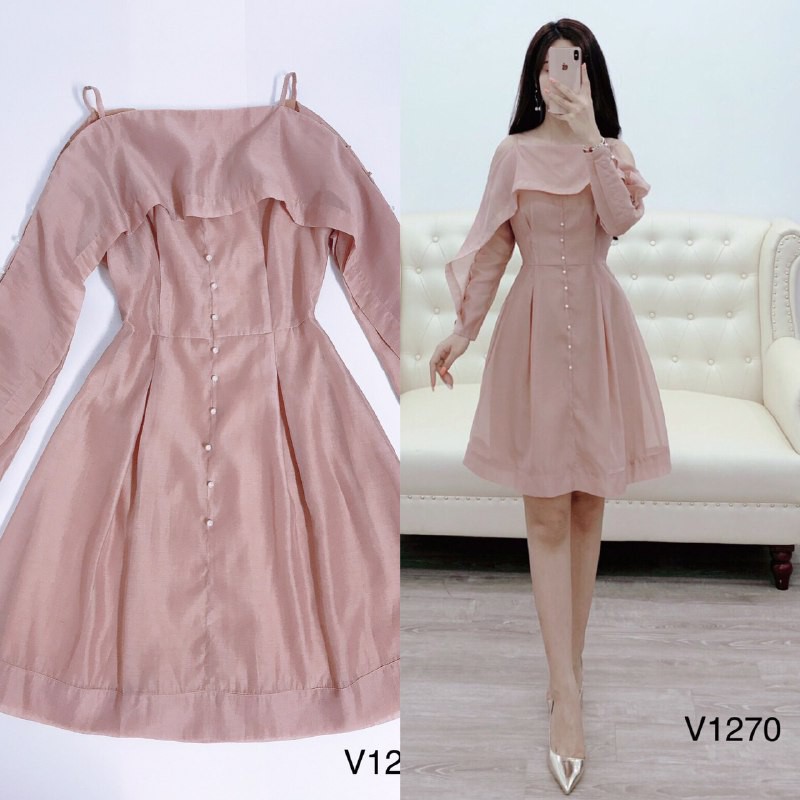 [ xả kho ] MiD Đầm hở vai đính ngọc tay dài V1270 Mie Design kèm ảnh thật