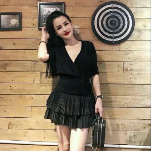 Chân váy dập ly nhỏ 2 tầng cao cấp vải siêu đẹp