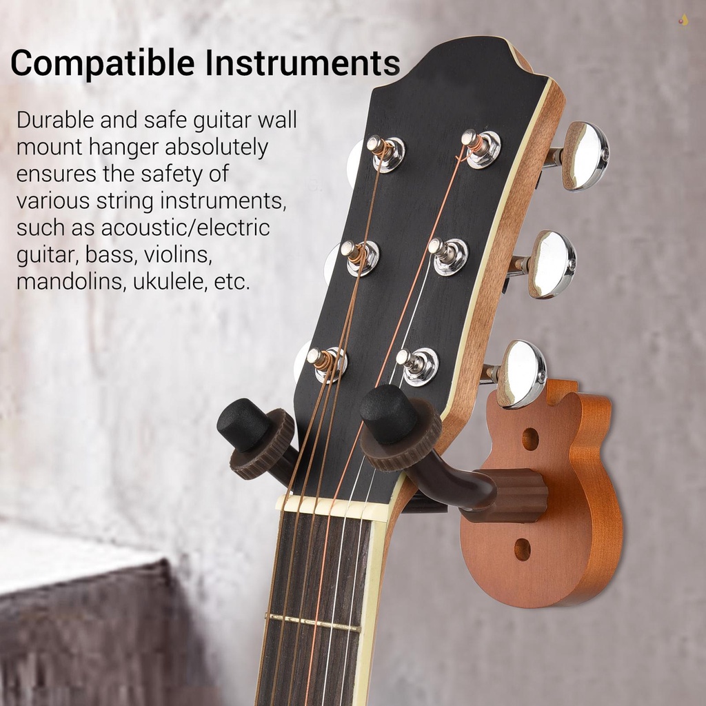 Giá Đỡ Gắn Tường Bằng Gỗ Trơn Kèm Thanh Kim Loại Dùng Để Treo Đàn Guitar/ Ukulele