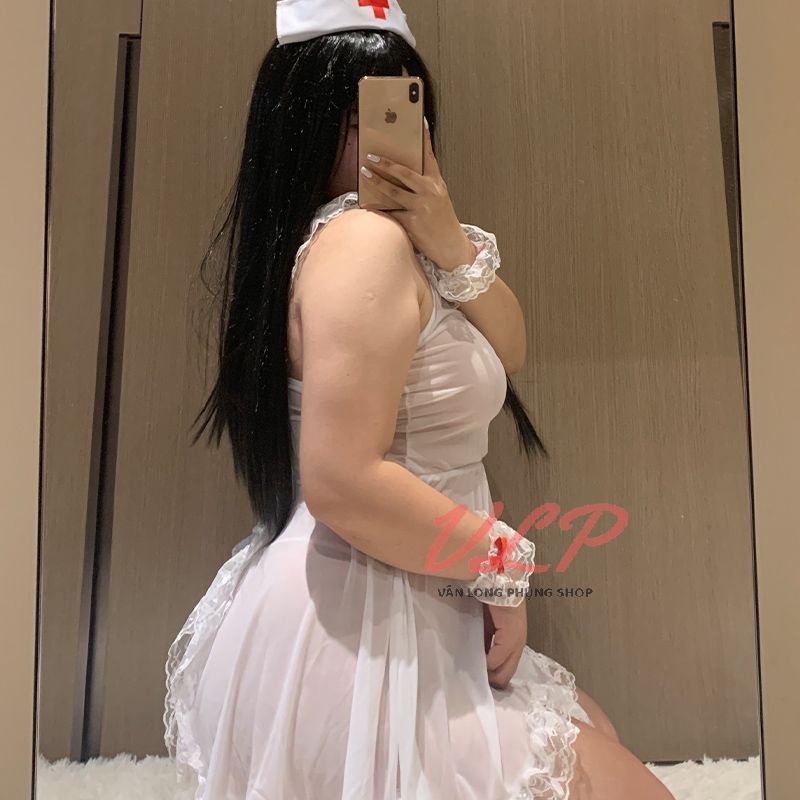 [BIGSIZE 100KG]_DN44_Váy ngủ Cosplay Y Tá xẻ mông