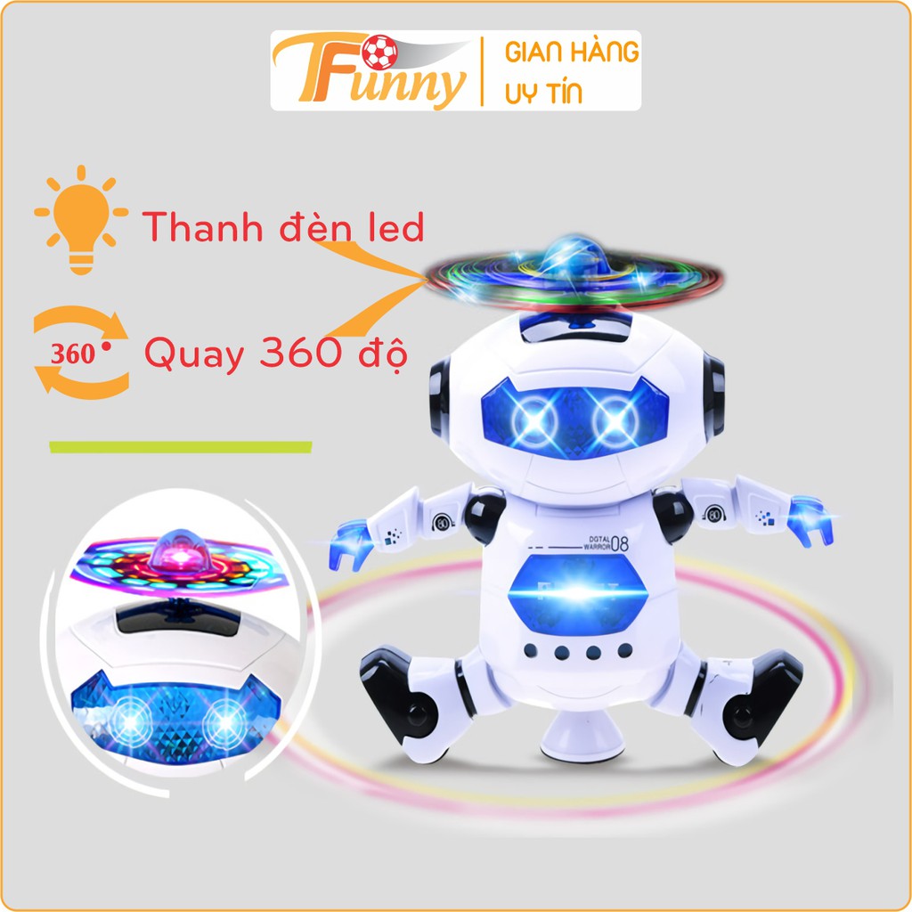 Robot Nhảy Múa Cao Cấp, Robot Xoay 360 Độ Cho Bé, T Funny, Nhựa ABS Bền Bỉ, An Toàn, Phát Nhạc, Có Đèn, Pin AAA