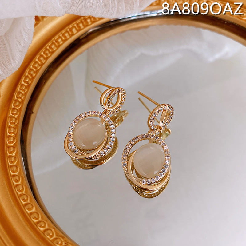 Đôi bông tai bằng bạc S925 đính đá opal ba chiều phong cách Hàn Quốc