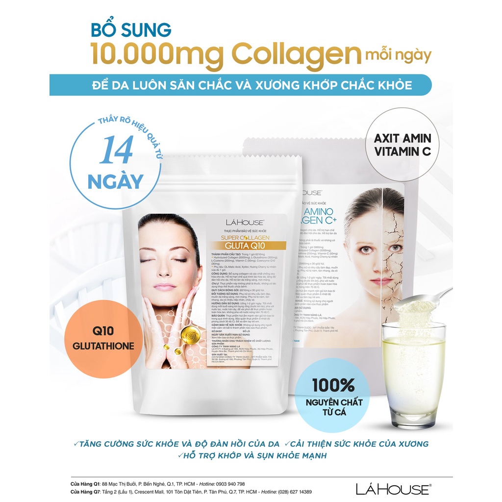 Collagen bổ sung Vitamin C ngăn ngừa mụn,mịn da Lá House Pure Amino Collagen C+