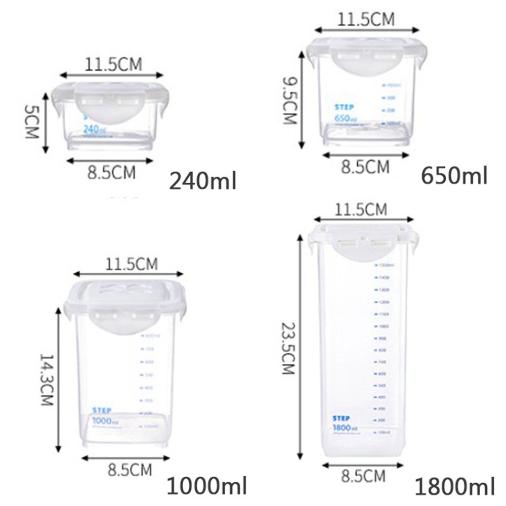 MENGXUAN Sealed Storage Box Plastic Grains Tank Food Container for Cereal Snack 240/650/1000/1800ml Kitchen Supplies with Lid Jars Home Seal Box