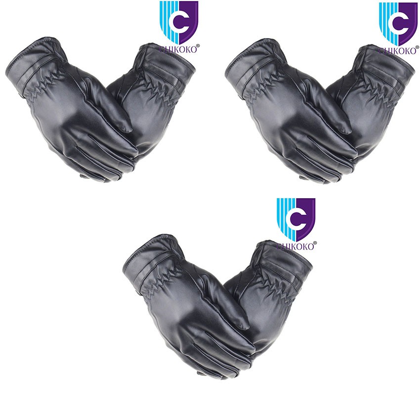 Bộ 03 đôi găng tay da CHIKOKO cho nam lót lông freesize HN33( màu đen)