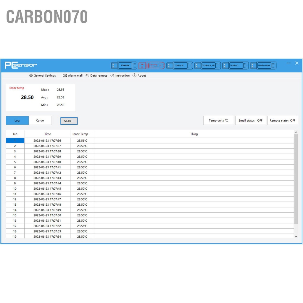 Carbon070 Máy tính USB Nhiệt kế Bộ cảm biến nhiệt độ không thấm nước ghi dữ liệu Cảnh báo giới hạn trên dưới