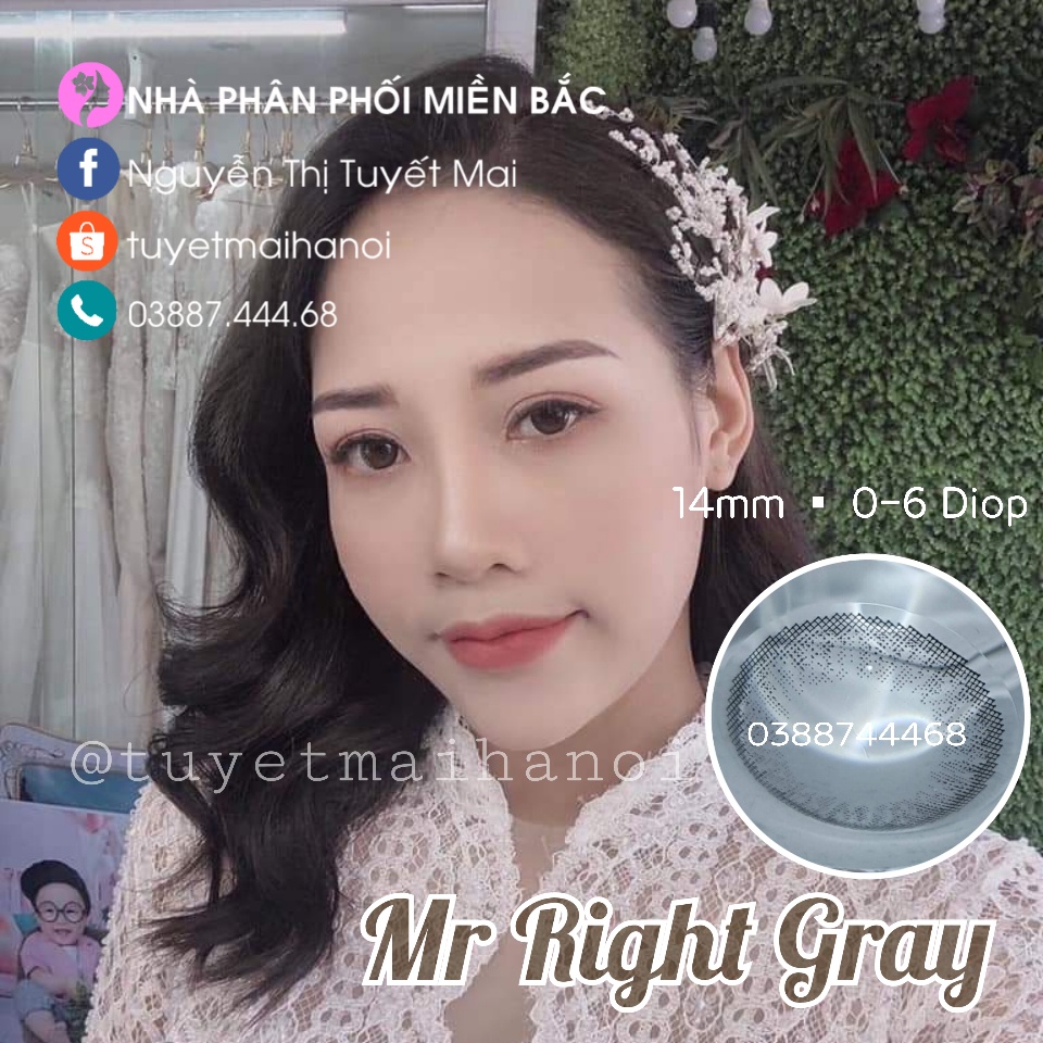 [ Ảnh Thật ] Lens Cận Màu Xám Tây Siêu Êm Siêu Mềm Mright Gray 14mm - Kính Áp Tròng Hàn Quốc Vassen Sexy Me