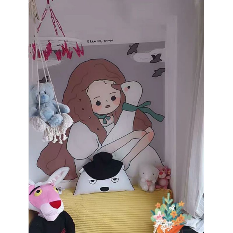 Tv4 tranh thảm vải treo tường cô gái hoạt hình 2mx1m5