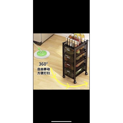 Kệ tủ kéo đa năng xoay 360 độ, chất liệu thép không rỉ có bánh xe di chuyển Freeship