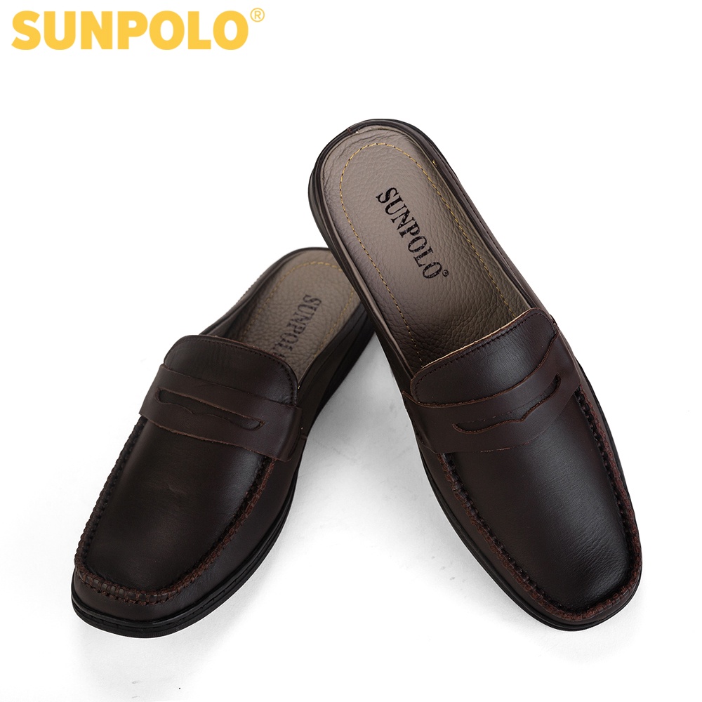 Dép Sapo Nam Da Bò SUNPOLO Đen Nâu - SPO197