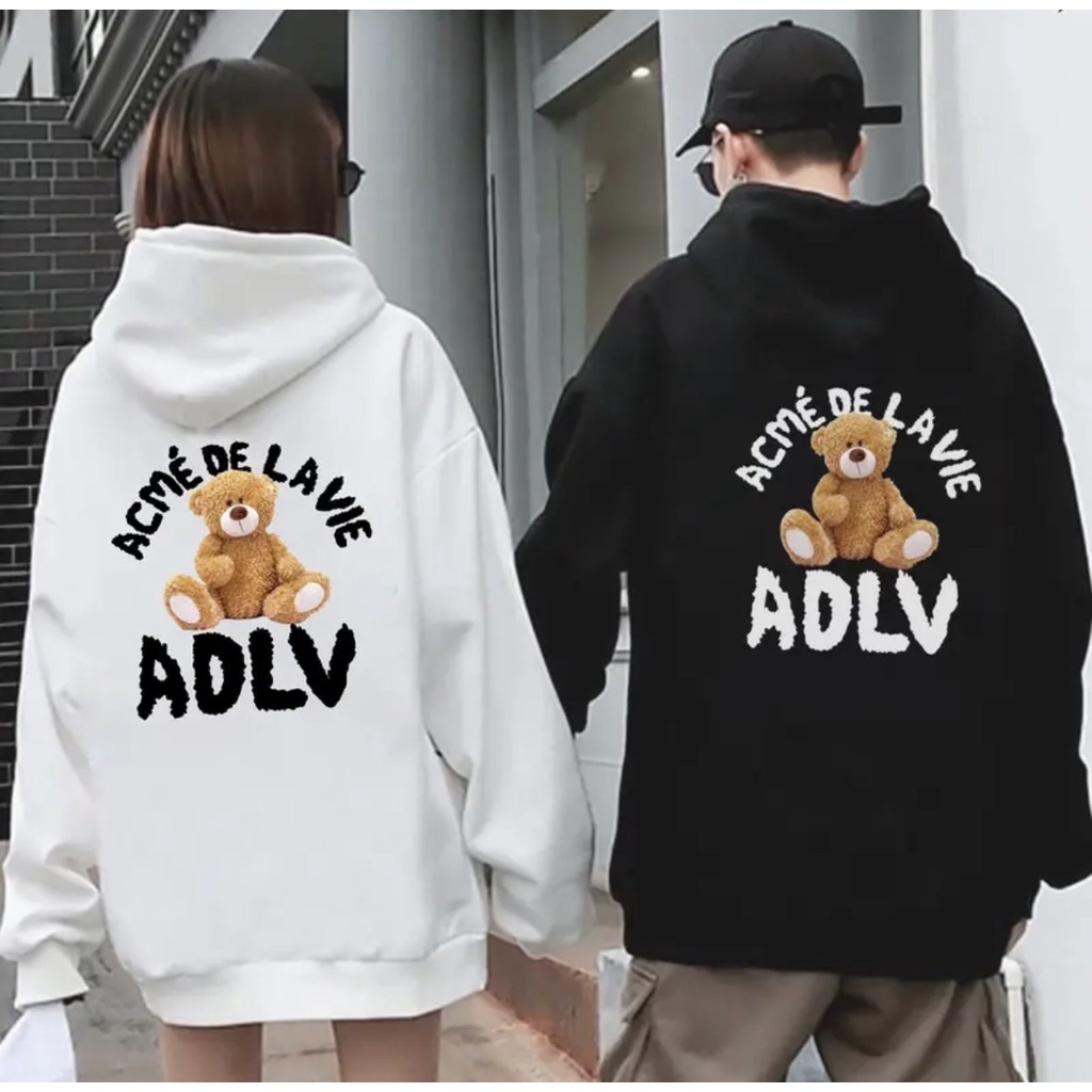 Áo đôi hoodie ADLV nam nữ đen trắng có mũ đội, chất nỉ bông dày mặc bao ấm