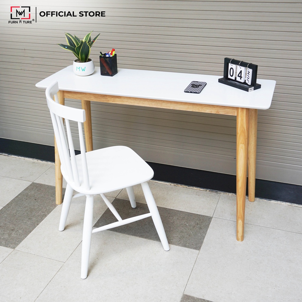 Bàn làm việc gỗ tự nhiên mặt trắng kiểu hàn quốc - Long table có vạt thương hiệu MW FURNITURE - Nội thất căn hộ
