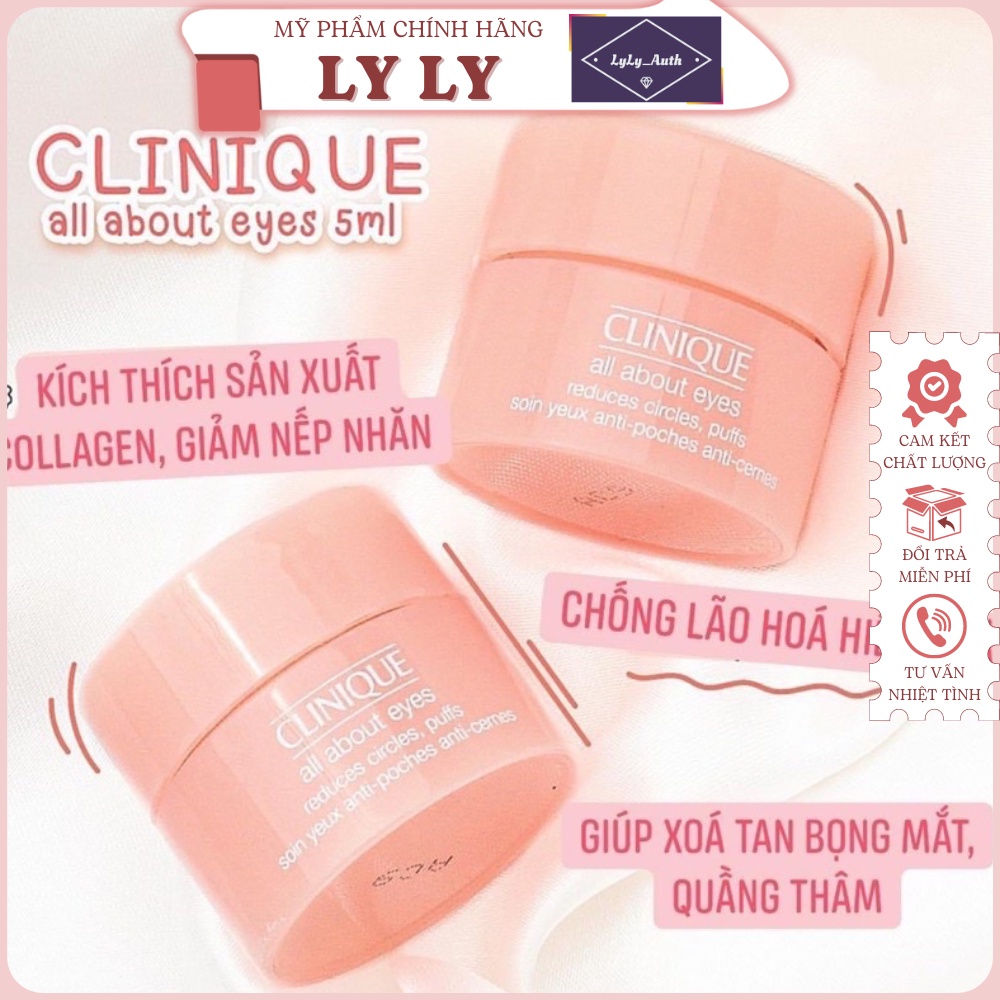 Kem dưỡng mắt ⚡ GIÁ TỐT NHẤT ⚡ Kem mắt Clinique All About Eyes 5ml giảm quầng th.âm sậm hiệu quả sau 4 tuần