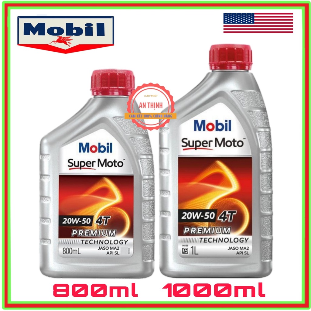 Nhớt xe số MOBIL SUPER MOTO 4T 20W50 800ML Và 1 lít  nhập khẩu trực tiếp SINGAPORE