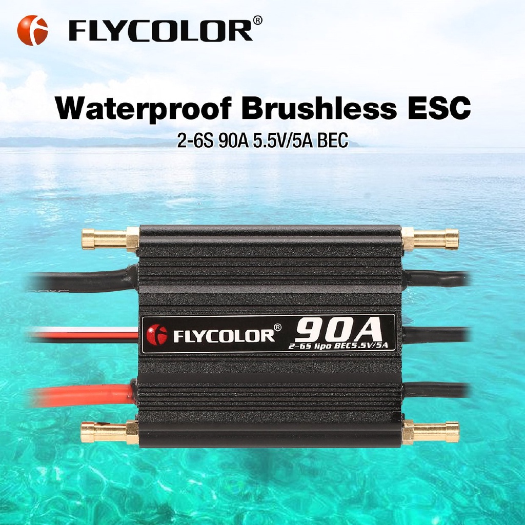 ESC không chổi than FLYCOLOR 2-6S 90A chống thấm nước 5.5V/5A BEC cho thuyền điều khiển từ xa và phụ kiện flycam