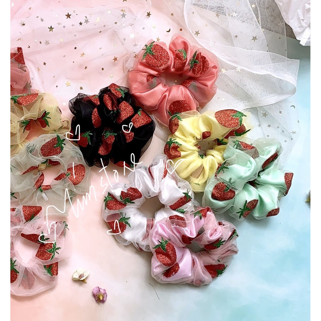 [Tím.Little] {Ảnh thật} SCRUNCHIES DÂU KIM TUYẾN 2 LỚP- PHIÊN BẢN LIMITED, CỘT TÓC VẢI GIÁ RẺ