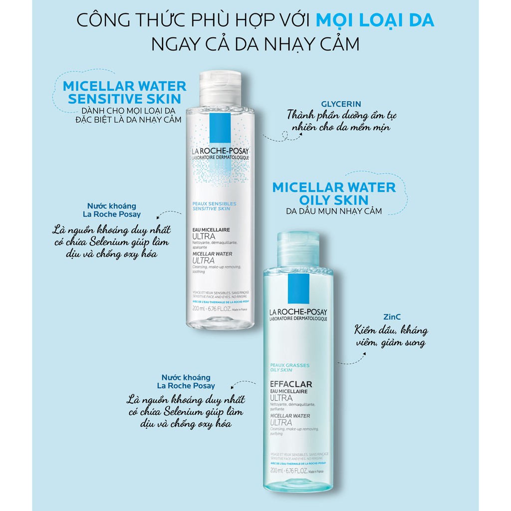 Nước Tẩy Trang Làm Sạch Sâu Cho Da Nhạy Cảm La Roche-Posay Micellar Water Ultra Sensitive Skin