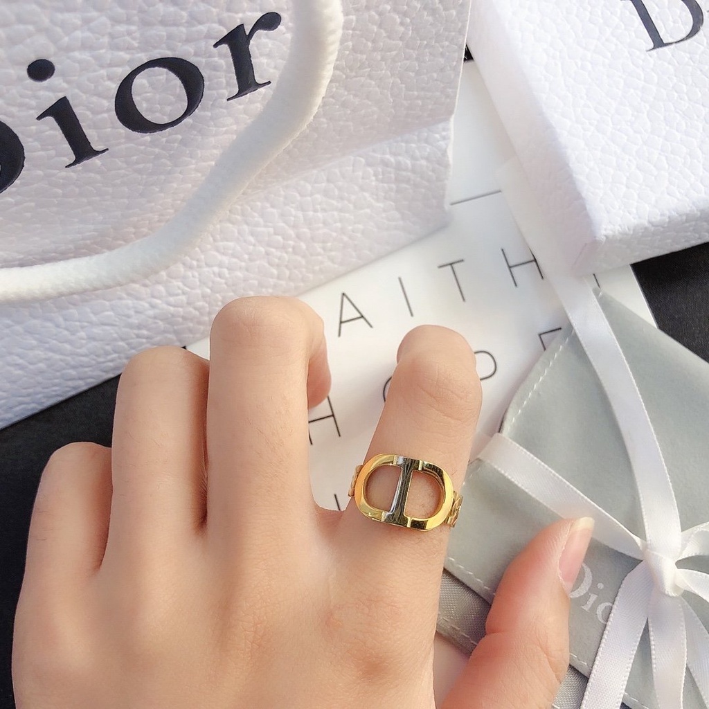Nhẫn đeo tay Dior mạ vàng/bạc 925 thiết kế đơn giản phong cách Hàn Quốc thời trang cho nữ
