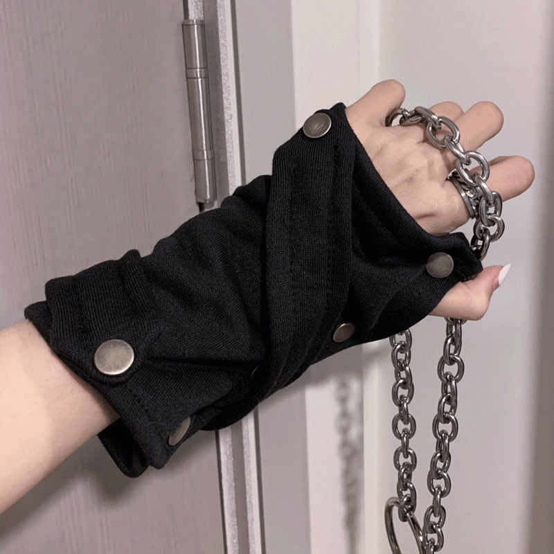 Jiashucheng Găng Tay Hở Ngón Phong Cách Hip Hop Đường Phố Harajuku Dễ Phối Đồ Cho Cặp Đôi