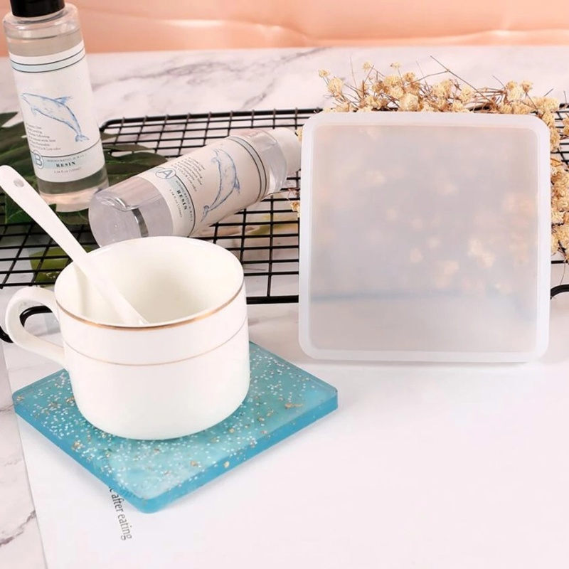 Khuôn Silicone 4 Inch Làm Đế Lót Ly Bằng Nhựa Resin Hình Vuông DIY