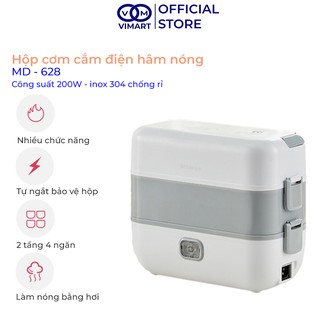Hộp cơm cắm điện hâm nóng, 2 tầng 4 ngăn, công suất 200W đa chức năng nấu cơm, hầm, hâm_Vimart