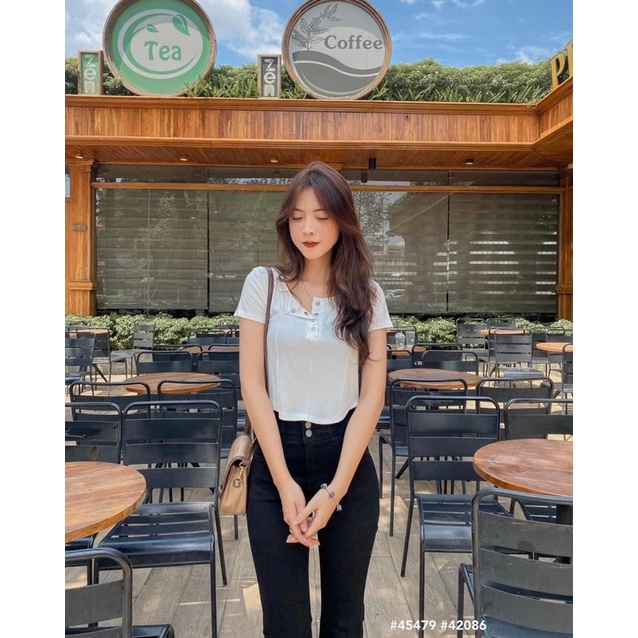 [RÁCH STORE] Áo Thun Body Crop-1725-nút bấm-chỉ dọc