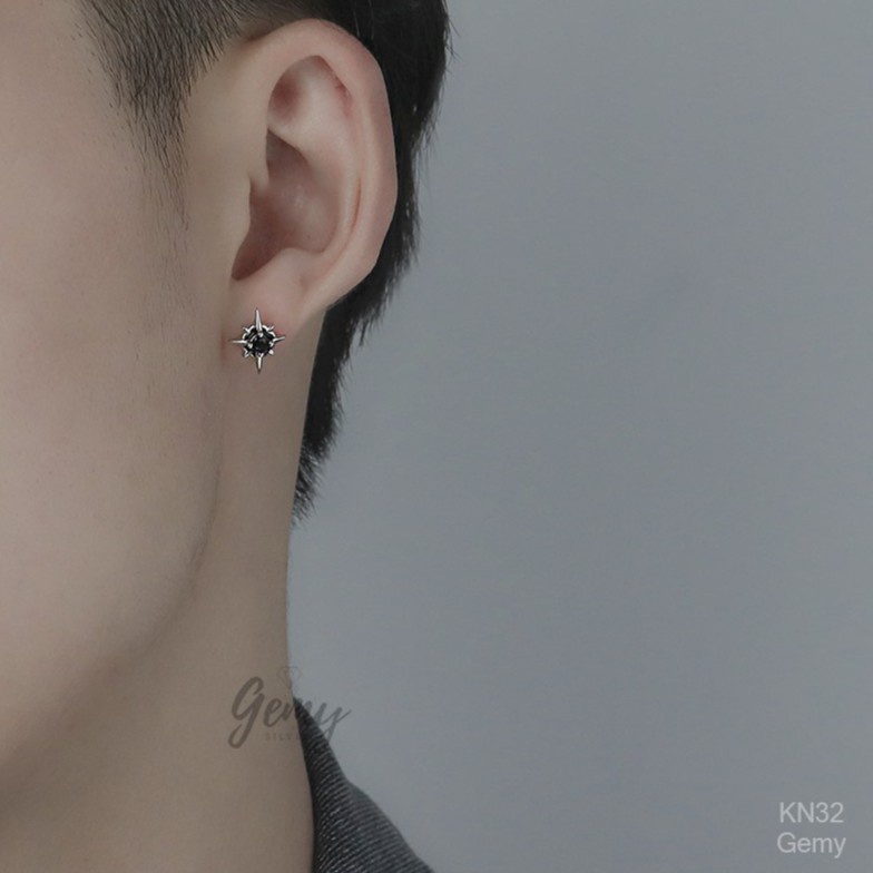 Khuyên tai nam nữ bạc 925 đính đá đen Dark King cá tính, thời trang unisex (1 chiếc) | GEMY SILVER KN32