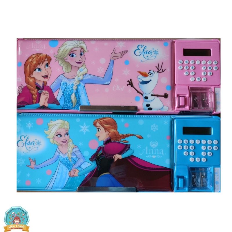 Hộp bút nhựa Anna&amp;Elsa -83001 có máy tính, chuốt chì( Màu ngẫu nhiên)