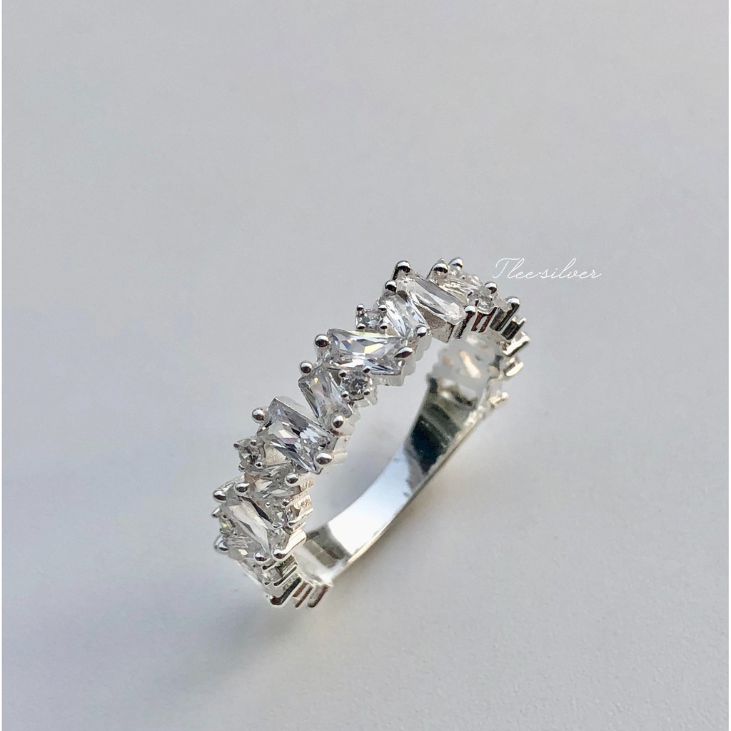 Nhẫn bạc TLEE nạm đá như nhật mini dáng chéo cá tính TleeJewelry A0308