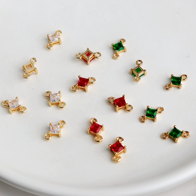 Phụ Kiện Vòng Đồng 14k 6mm Đính Đá Zircon Hình Vuông diy Treo Trang Sức