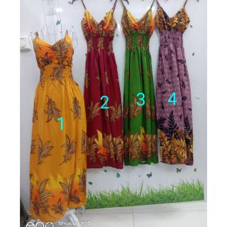 Đầm maxi lanh Thái dáng dài 2 dây có tăng đưa