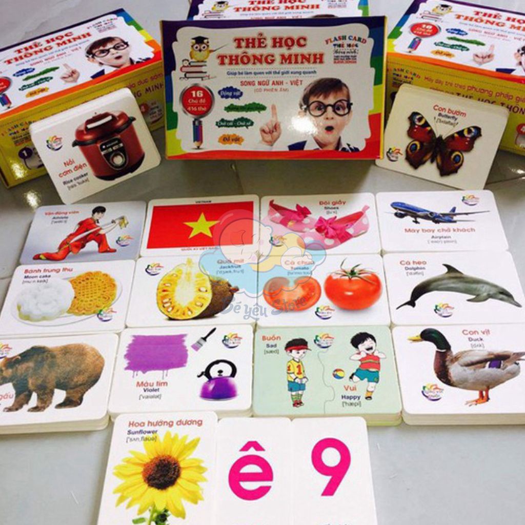 Bộ thẻ học thông minh 16 chủ đề tiếng Anh tiếng Việt giúp bé vừa học vừa chơi