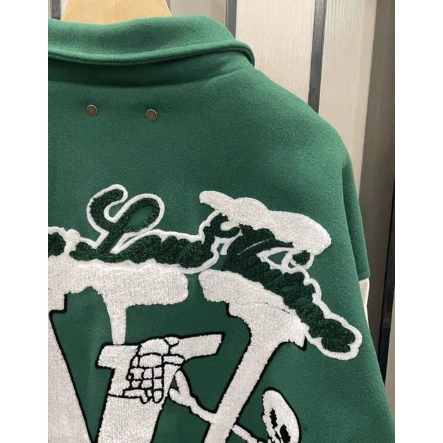 ⚡️⚡️Áo Khoác Louis Vuitton × Virgil Abloh FW21 Green Varsity Leather Jacket, Áo varsity jacket LV