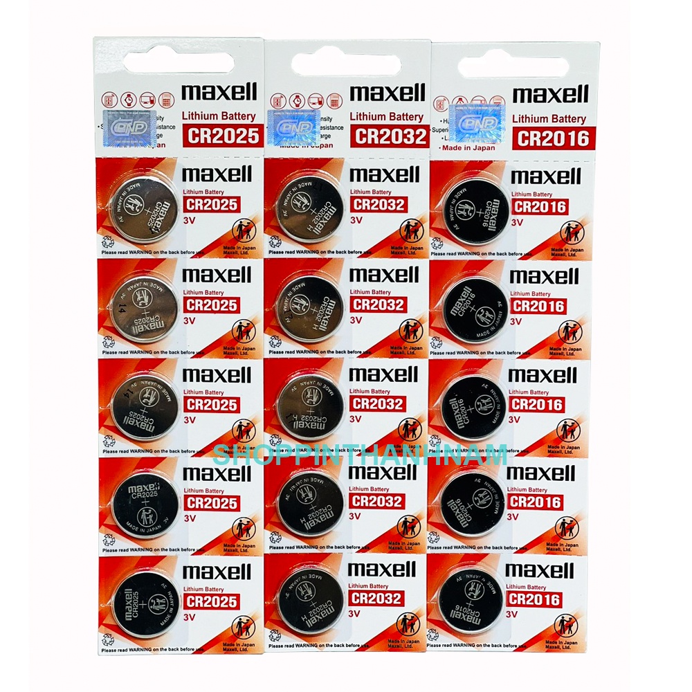 Vỉ 5 Viên Pin Maxell CR2032 / CR2025 / CR2016 / CR1632 / CR1220 / CR1620 / CR1616 Lithium 3V Chính Hãng