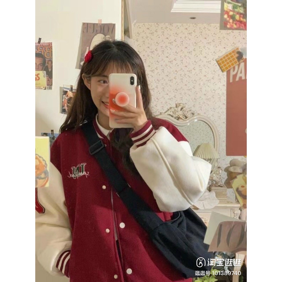Áo khoác KAKI cotton 2 lớp một màu đỏ phối tay trắng mẫu mã đẹp bắt trend nhiều bạn trẻ săn đón uts