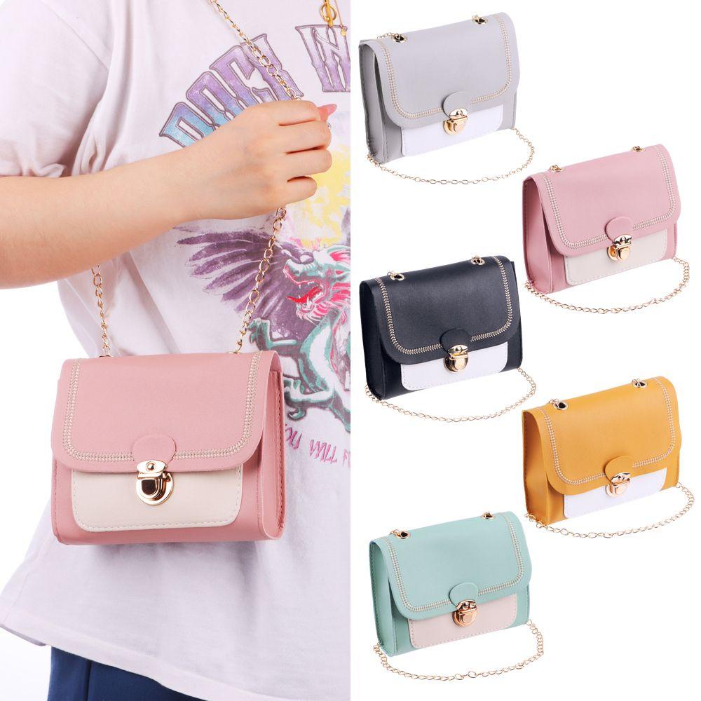 Túi Đeo Chéo Da PU Hình Vuông Thêu Họa Tiết Phối Dây Đeo Sợi Xích Thời Trang