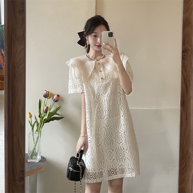 Đầm Tay Ngắn Cổ Búp Bê Phối Ren Thời Trang Mùa Hè Mới 2022