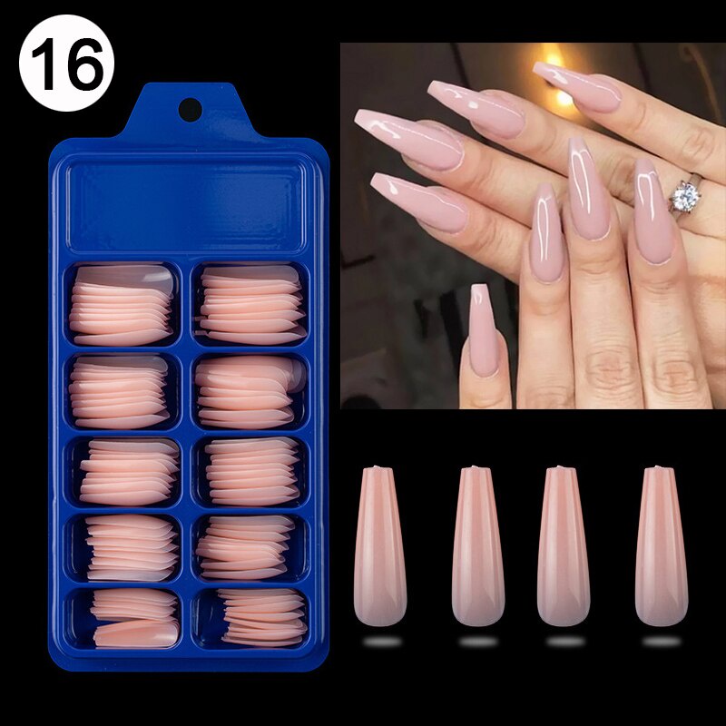 Set 100 Móng Tay Giả Hình Vuông Bằng acrylic full Viền Không Kèm Keo