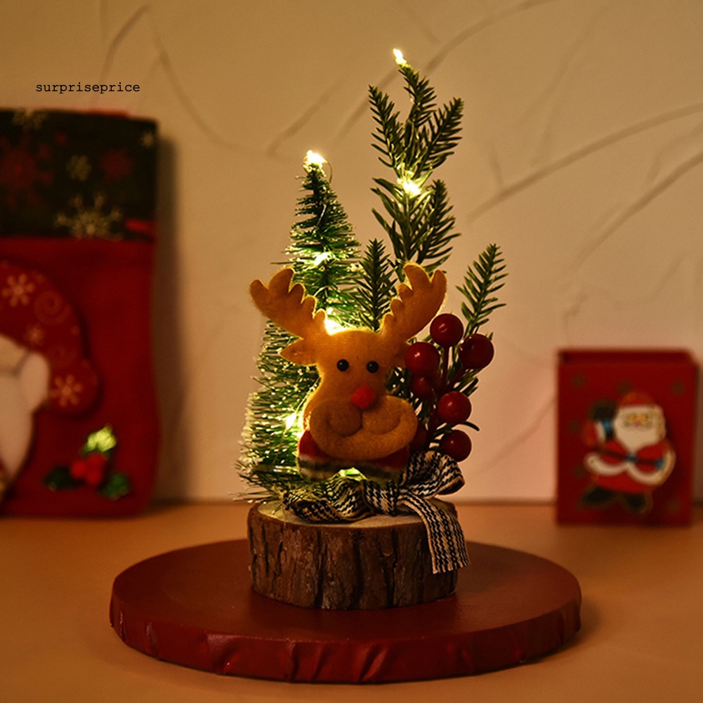 Cây thông giả mini đế gỗ tích hợp đèn led trang trí lễ giáng sinh