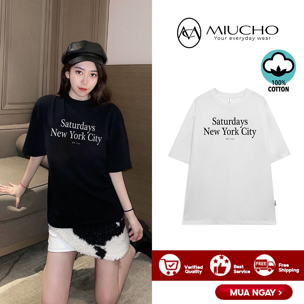 Áo phông nữ form rộng tay lỡ unisex đẹp, áo thun nữ form rộng tay lỡ unisex cotton hàn quốc AT100 Miucho basic tee