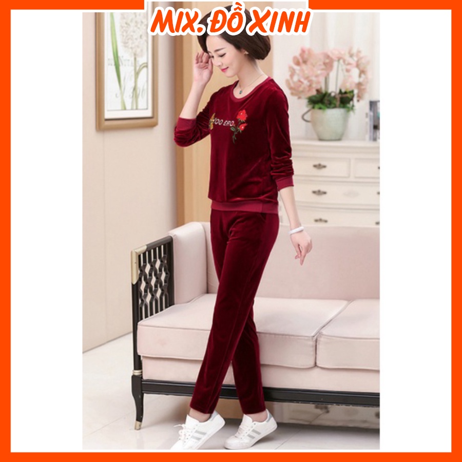 Đồ bộ trung niên mặc nhà Thu Hà quần áo cho mẹ, chất liệu Nhung Tuyết dày dặn mềm mịn, form rộng thoải mái ĐBH.20