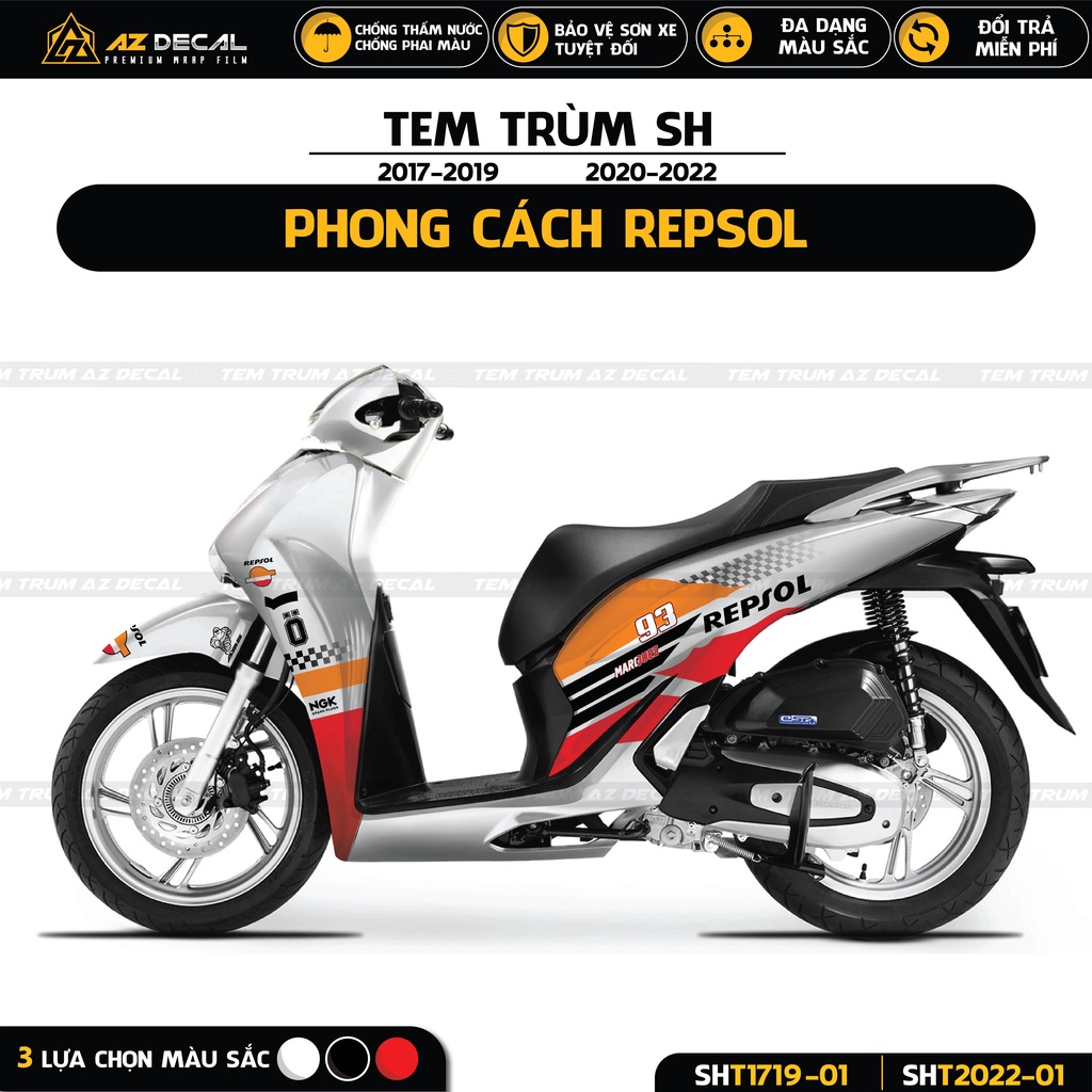 Tem Trùm SH Thiết Kế Repsol Cực Chất | SHT-01 | Decal Trùm Dán SH 2017 - 2019 - 2020 - 2021 - 2022 Chống Nước, Bền Màu