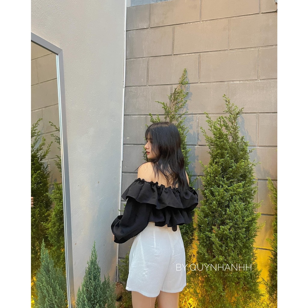 [Ảnh thật/Video] Áo trễ vai croptop bèo 2 tầng chất đũi - 29feb.closet - A65