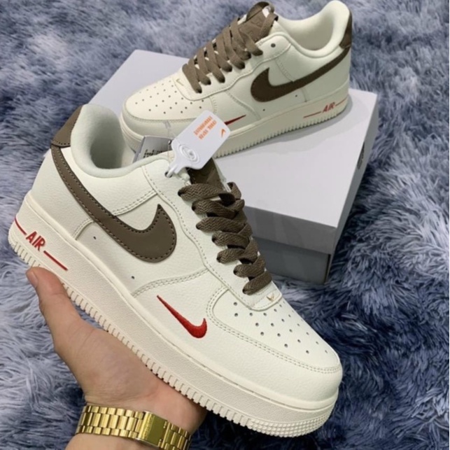 Giày thể thao AF1 vệt nâu nam nữ Giầy sneaker air force 1 low premium white brown nam nữ cực chất dễ phối đồ 2021