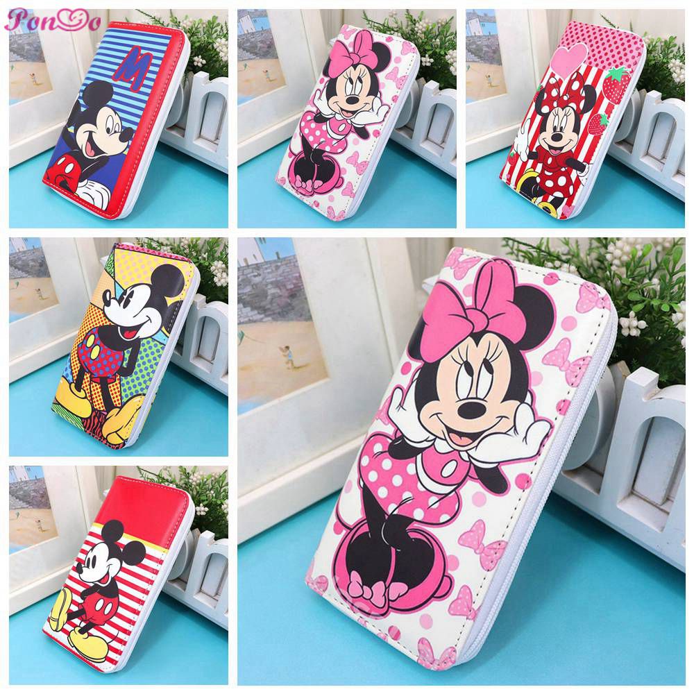 Ví Dài Cầm Tay Có Khóa Kéo In Hình Mickey Minnie Dễ Thương