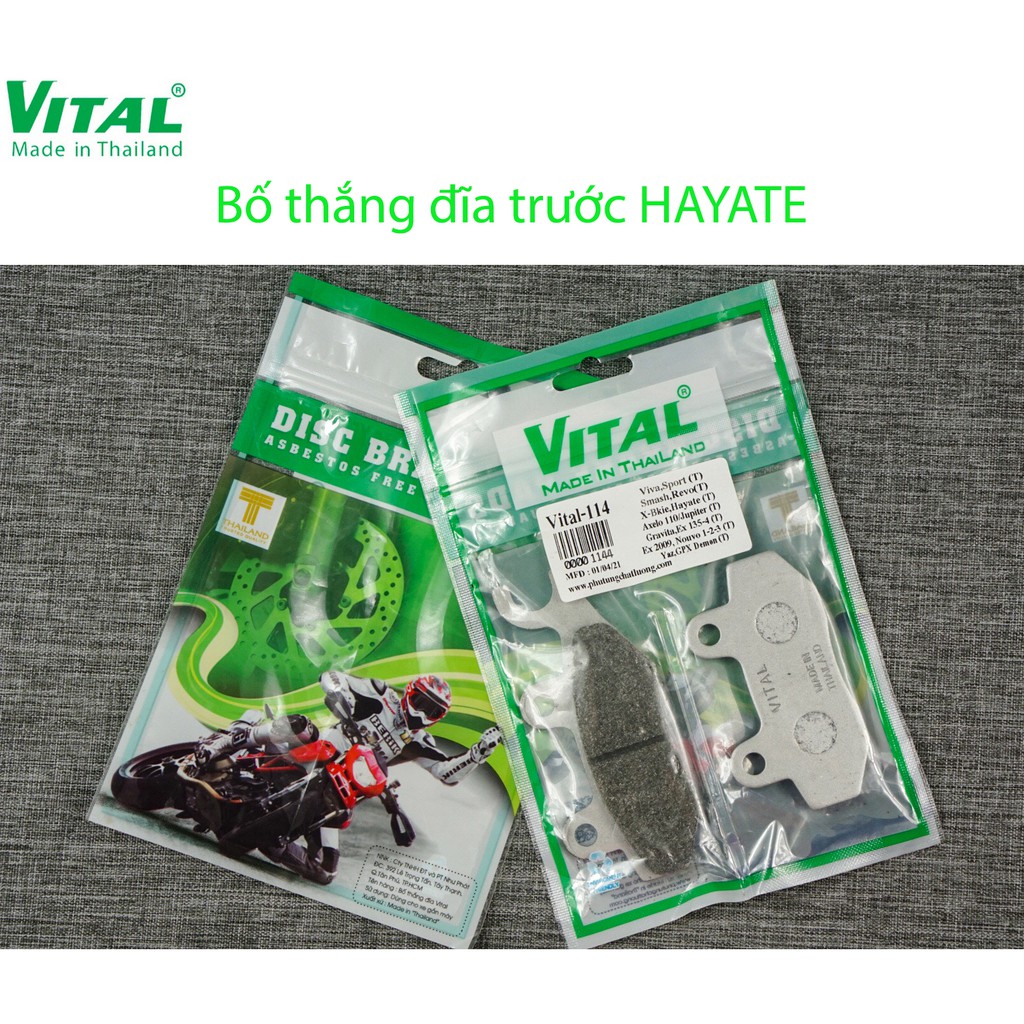 Bố thắng sau + Trước HAYATE, HAYATE FI, AVENUS  hiệu VITAL - Má phanh xe máy, bố thắng đĩa VITAL chính hãng Thái Lan