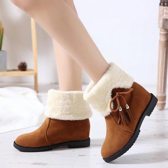 Boots Nữ-Giày Boots Nữ Da Lộn Lót Lông Kiểu Dáng Hàn Quốc