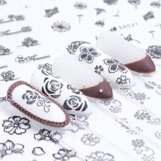set sticker hoa trắng đen