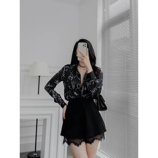 SƠ MI MASARA chất liệu LỤA ĐEN HOẠ TIẾT RỐI