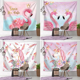 Thảm treo trang trí nội thất in họa tiết chim hồng hạc đáng yêu